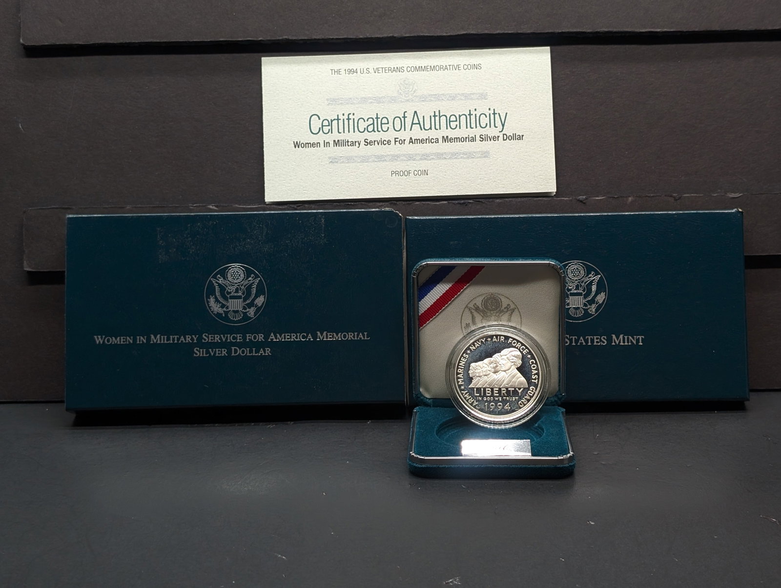 1994-P PROOF Women in Military Service for America Memorial Commemorative Silver Dollar in OGP w/: 1994-P PROOF Women in Military Service for America Memorial Commemorative Silver Dollar in OGP w/ COA