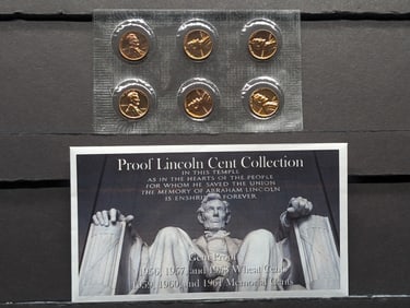 Last 3 Lincoln Wheat Cents & First 3 Lincoln Memorial Cents Collection in Gem Proof Condition