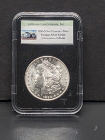 1890 S Morgan Silver Dollar MS60 In Littleton Coin Co. Slab