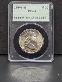 1954 S Franklin Half Dollar PCGS MS64 Old Green Rattler