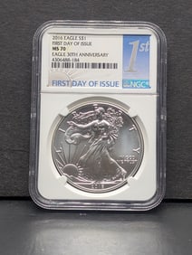 2016 American Silver Eagle 1st Day of Issue NGC MS70 30th Anniversary