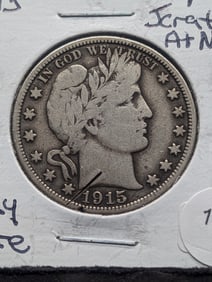 1915 Barber Half Dollar Key Date F15 Scratch at Neck