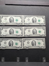 Lot of Six 1976 Series $2.00 Federal Reserve Notes **CRISP PAPER**