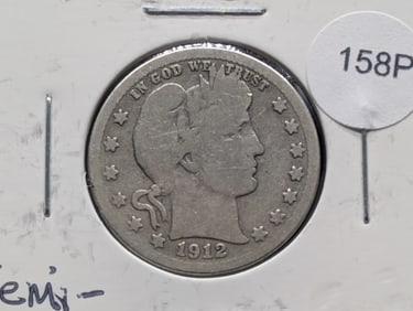 1912 S Barber Quarter Semi Key Date G/VG