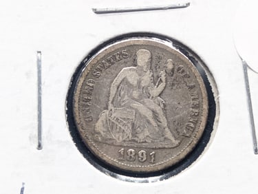 1891 Seated Liberty Dime F+ Last Year