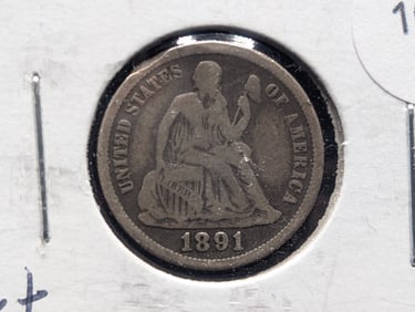 1891 O Seated Liberty Dime F/VF Last Year