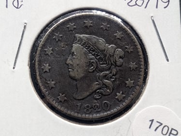 1820 20/19 Large Cent F Very Discernable 20/19