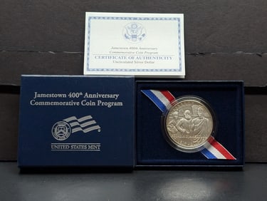 2007-P UNC Jamestown 400th Anniv. Commemorative Silver Dollar in OGP w/ COA