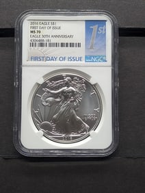 2016 American Silver Eagle 1st Day Issue MS 70 NGC Eagle 30th Anniversary