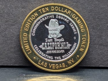 Limited Edition .999 FINE SILVER CENTER, California Hotel Casino $10 Gaming Token in Capsule