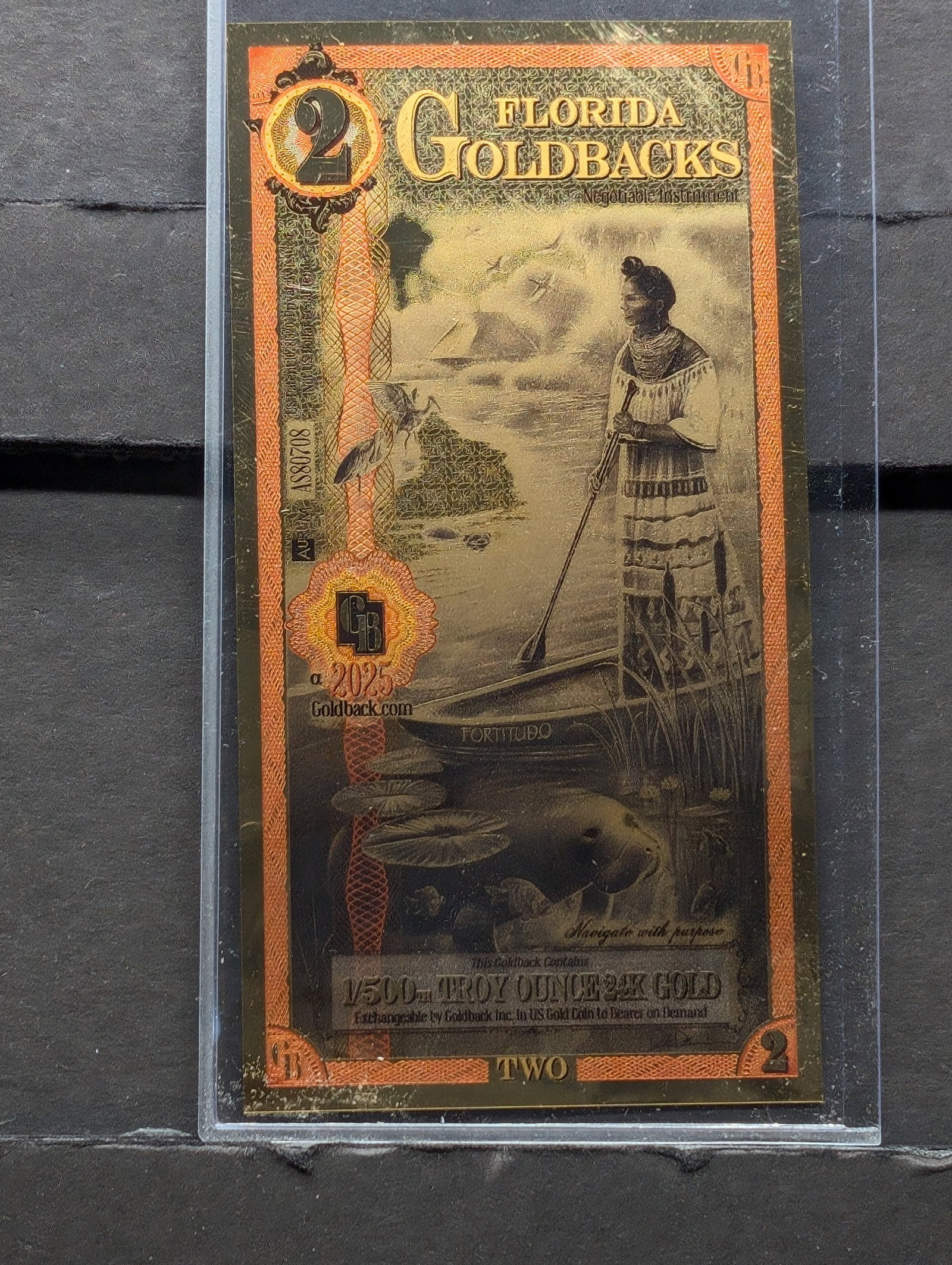 1/500th Troy Oz. 24k PURE GOLD 2025 $2.00 Florida Goldback: 1/500th Troy Oz. 24k PURE GOLD 2025 $2.00 Florida Goldback