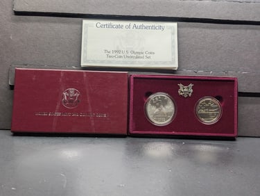1992-D&P UNC Olympic Baseball & Gymnast Commemorative 2-Coin Set in OGP w/ COA