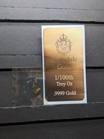 1/100th Troy Oz. .9999 PURE GOLD Scottsdale Designed Miniature Art Bar