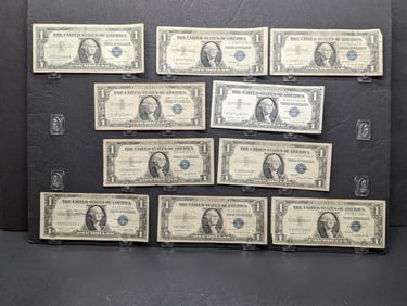 (1) 1935-E, (5) 35-G, (4) 1957-A Series $1.00 Silver Certificates