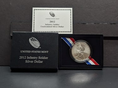 2012-W UNC Infantry Soldier Commemorative Silver Dollar in OGP w/ COA