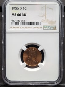 1956-D Lincoln Wheat Cent - NGC MS66 RD