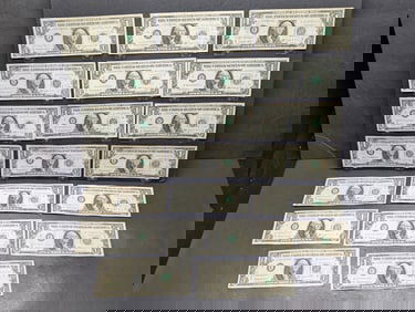 Lot of Twenty 1963 B Series $1.00 Joseph W. Barr Notes