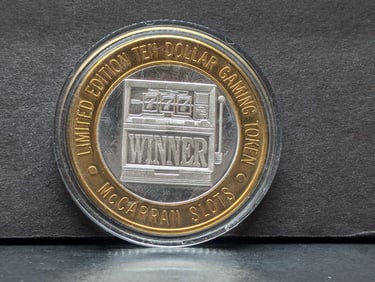 Limited Edition .999 FINE SILVER CENTER, McCarran Slots Casino $10 Gaming Token in Capsule