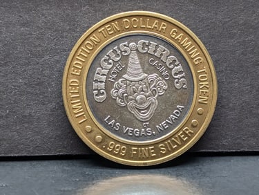 Limited Edition .999 FINE SILVER CENTER, Circus-Circus Casino $10 Gaming Token