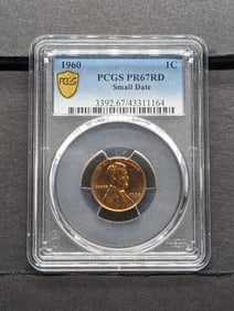 1960 PROOF Small Date Lincoln Memorial Cent - PCGS PR67 RD