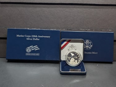 2005-P PROOF Marine Corps 230th Anniv. Commemorative Silver Dollar in OGP w/ COA