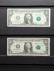 Lot of Two 2009 Series $1.00 Federal Reserve Notes w/ Trinary Serial Numbers