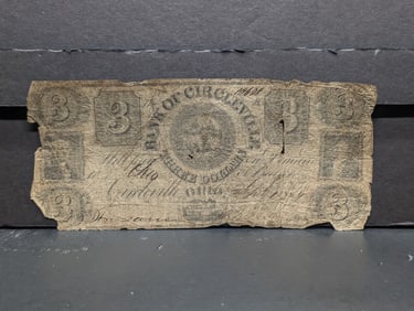 1854 Bank of Circleville, Ohio $3.00 Obsolete Currency Note w/ Damage