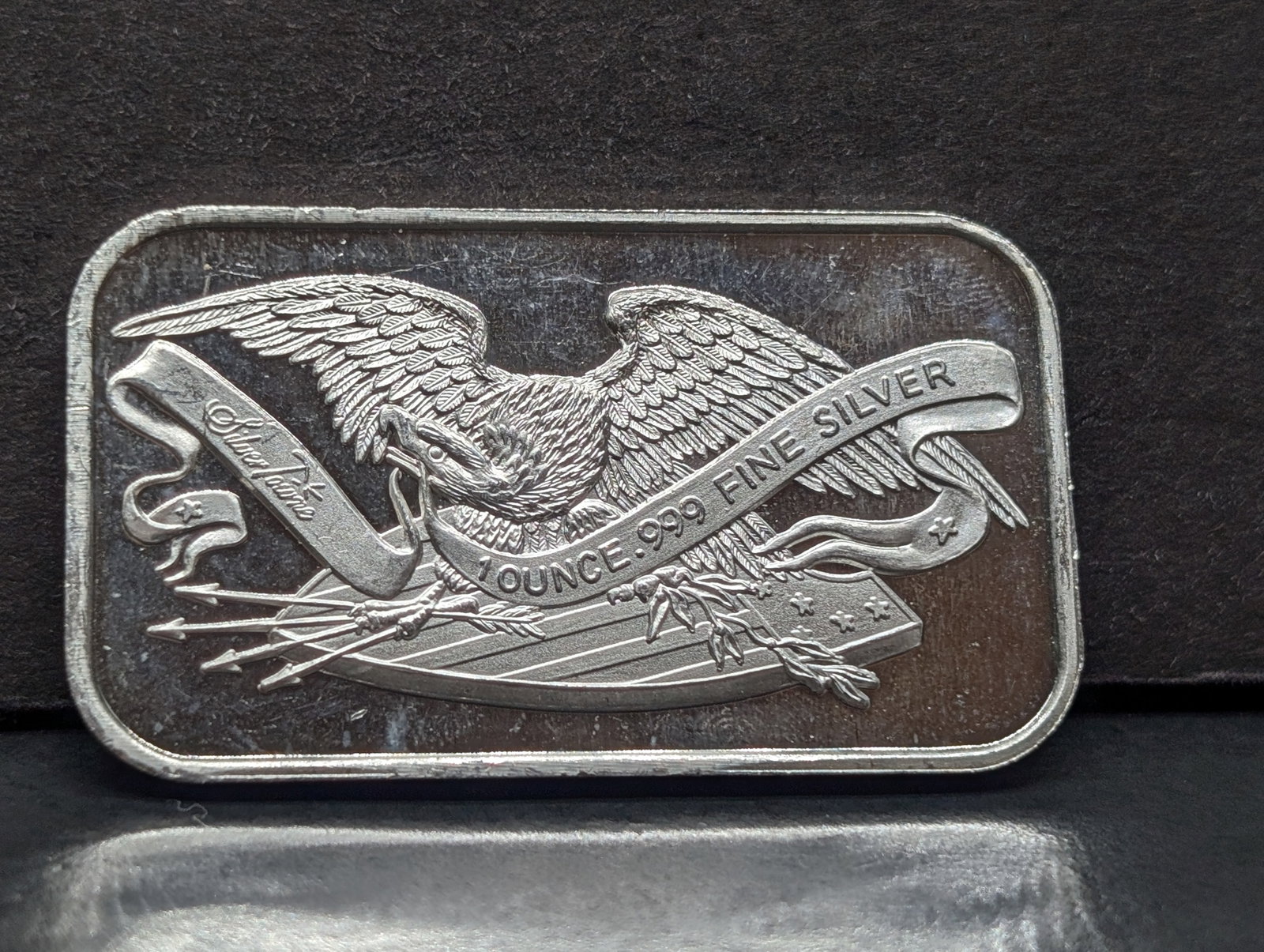 1 Oz. .999 FINE SILVER Eagle Standing on Shield Designed Art Bar: 1 Oz. .999 FINE SILVER Eagle Standing on Shield Designed Art Bar