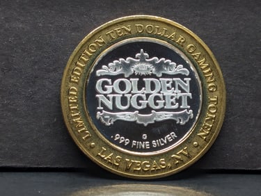Limited Edition .999 FINE SILVER CENTER, Golden Nugget Casino $10 Gaming Token