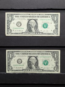 Lot of Two 2013 Series $1.00 Federal Reserve Notes w/ Fancy Serial Numbers (One, Tri-note & One,