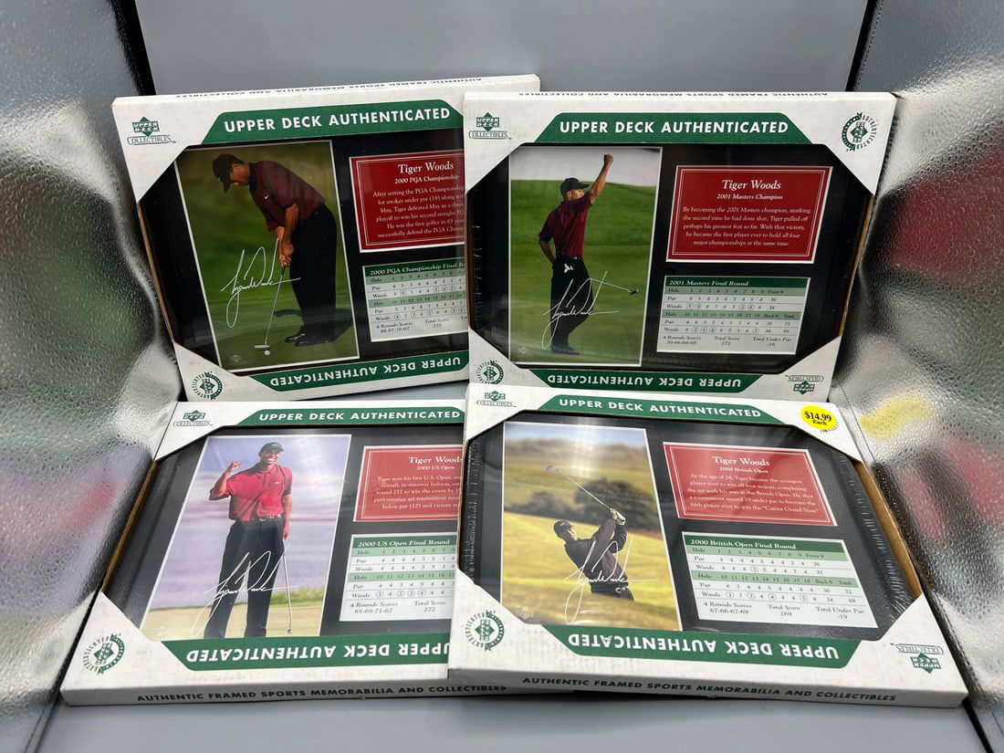 2002 Upper Deck Authenticated Tiger Woods Golf Slam Collection Complete Sealed Plaque Set (1 of 2)