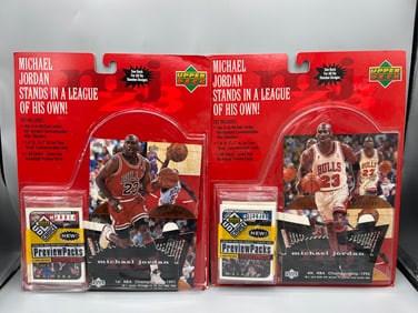 Lot of (2) 1998 Upper Deck Michael Jordan Stands In A League Of His Own Commemorative Set - Bubbles