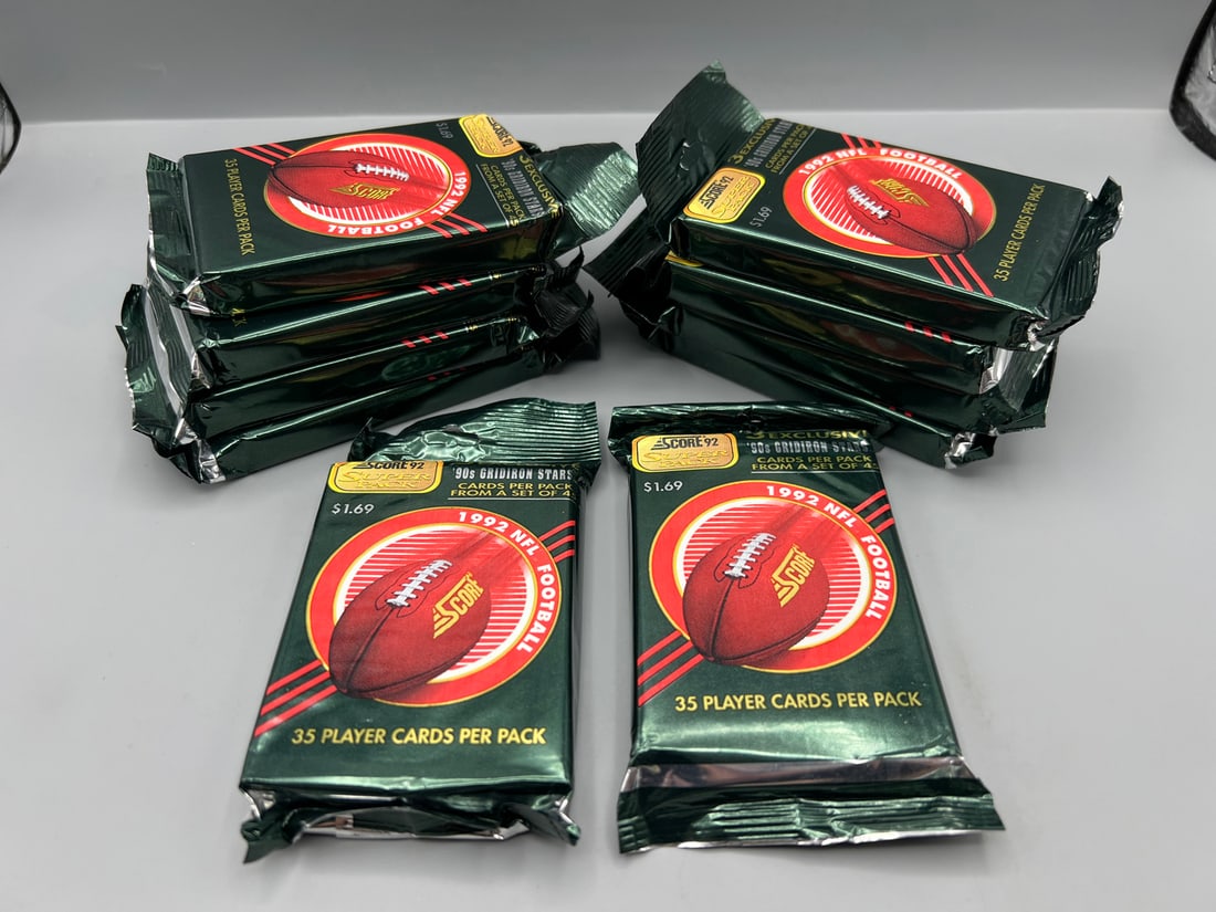Lot of (10) 1992 Score Football Factory Sealed Super Packs (1 of 2)