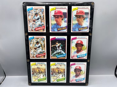 Acetate Case W/ 1980 Topps Baseball Star Player Cards Inc. Ozzie Smith 2nd Year & Nolan Ryan -