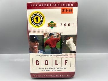 2001 Upper Deck Golf Factory Sealed Blaster Box - Possible Tiger Woods RCs and autos