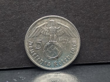 1938 German 5 Reichsmark Silver UNC High Grade, 90% Silver