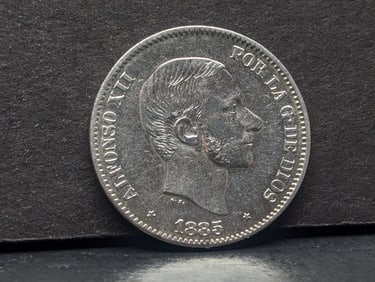 1885 Philippines Alfonso 50 Cs De Peso "Full Beard" BU/MS, 83.5% Silver