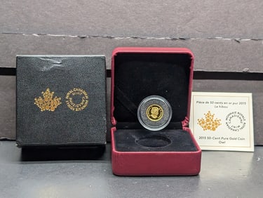 2015 PROOF Canada 50 Cent Coin, Snowy Owl 99.99 PURE GOLD 1.27 Grams , in OGP w/ COA