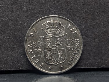 1868 Philippines Isabella Spain 20 Centavos 90% Silver