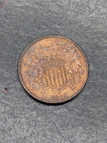 1864 U.S. 2 Cents "Large Motto" UNC With Toning, - High Grade, Strong "WE", Die Crack