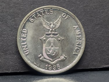 1936(M) Quezon Roosevelt Silver Peso UNC., 90% Silver