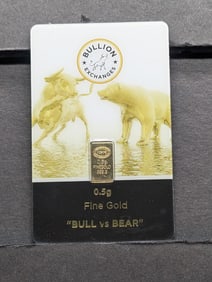 1/2 Gram Bullion Exchanges .9999 FINE GOLD Bar- Bull vs Bear