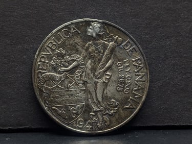1947 Panama Balboa Silver MS63+ With Heavy Toning, 90% Silver