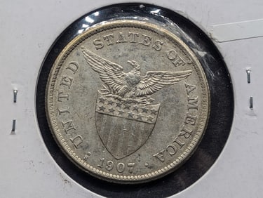 1907(S) Philippines US Commonwealth Peso MS UNC, 80% Silver