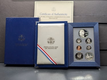 1993-S U.S. Mint Prestige Set in OGP w/ COA - Bill of Rights , Two 90% Silver Coins 90 One Silver