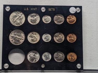 1947 P, D, & S U.S. Mint Set Globe Casing MS63+ With Some Toning, Throughout Guide $1600 (1947-S