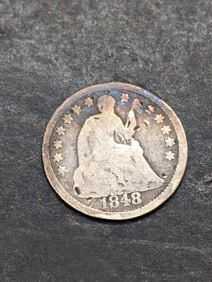 **GOOD** 1848 w/ Stars Seated Liberty Half Dime