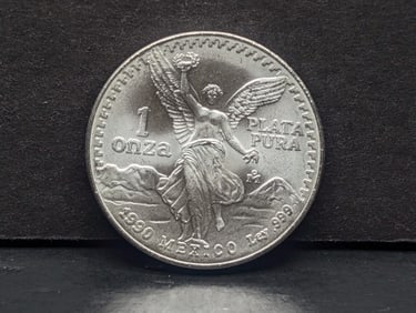 1990 Mexican Silver Libertad Round. One Troy Ounce Silver.999 Fine