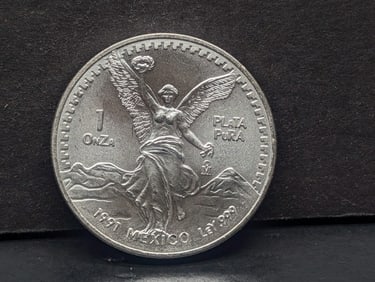 1991 Mexican Silver Libertad Round. One Troy Ounce Silver.999 Fine