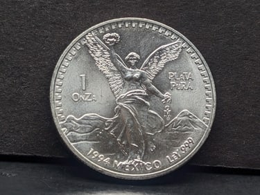 1994 Mexican Silver Libertad Round. One Troy Ounce Silver.999 Fine